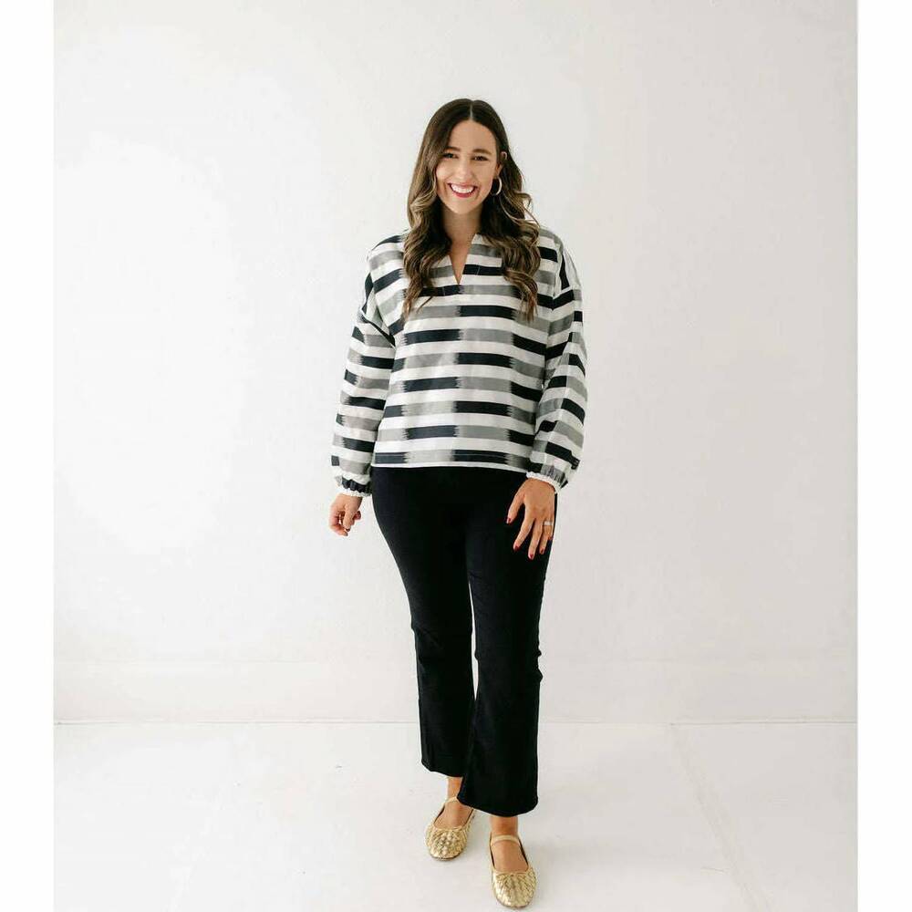 NEW EMILY MCCARTHY long sleeve poppy blouse in truffle stripe